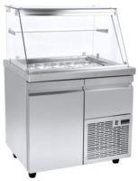 Ψυγείο Βιτρίνα Σαλατών 89×70 με αέρα για 8 GN 1/4 με 1 πόρτα και ψυχόμενο χώρο πάνω από την μηχανή NikiInox VI 70 089M