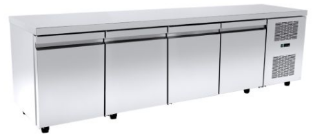 Ψυγείο πάγκος 261×70 συντήρησης με 4 μεγάλες πόρτες & ψυκτικό μηχάνημα Niki Inox PA 70 260M