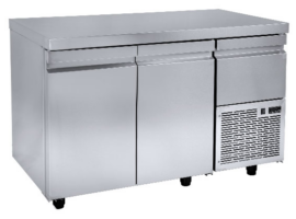 Ψυγείο πάγκος 134×70 συντήρησης με 2 πόρτες GN & ψυχόμενο χώρο πάνω από την μηχανή Niki Inox PA GN 134M
