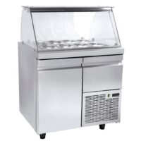 Ψυγείο βιτρίνα σαλατών 89×70 για 10 GN 1/4 με 1 πόρτα και ψυχόμενο χώρο πάνω από την μηχανή Niki Inox SA GN 089M