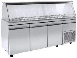 Ψυγείο βιτρίνα σαλατών 179×70 για 20 GN 1/4 με 1 πόρτα & ψυχόμενο χώρο πάνω από την μηχανή Niki Inox SA GN 179M